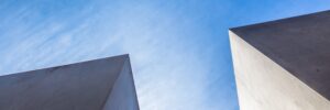 Brilliant architectural pieces shot from a low angle with blue sky